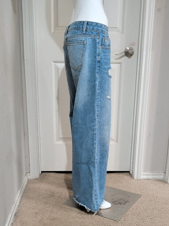 Shein Women's Light Blue Distressed Wide Leg Jeans US 8-10/Large