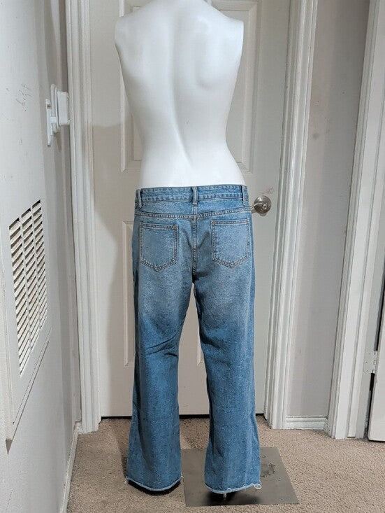 Shein Women's Light Blue Distressed Wide Leg Jeans US 8-10/Large