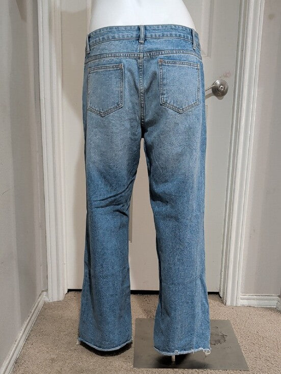 Shein Women's Light Blue Distressed Wide Leg Jeans US 8-10/Large